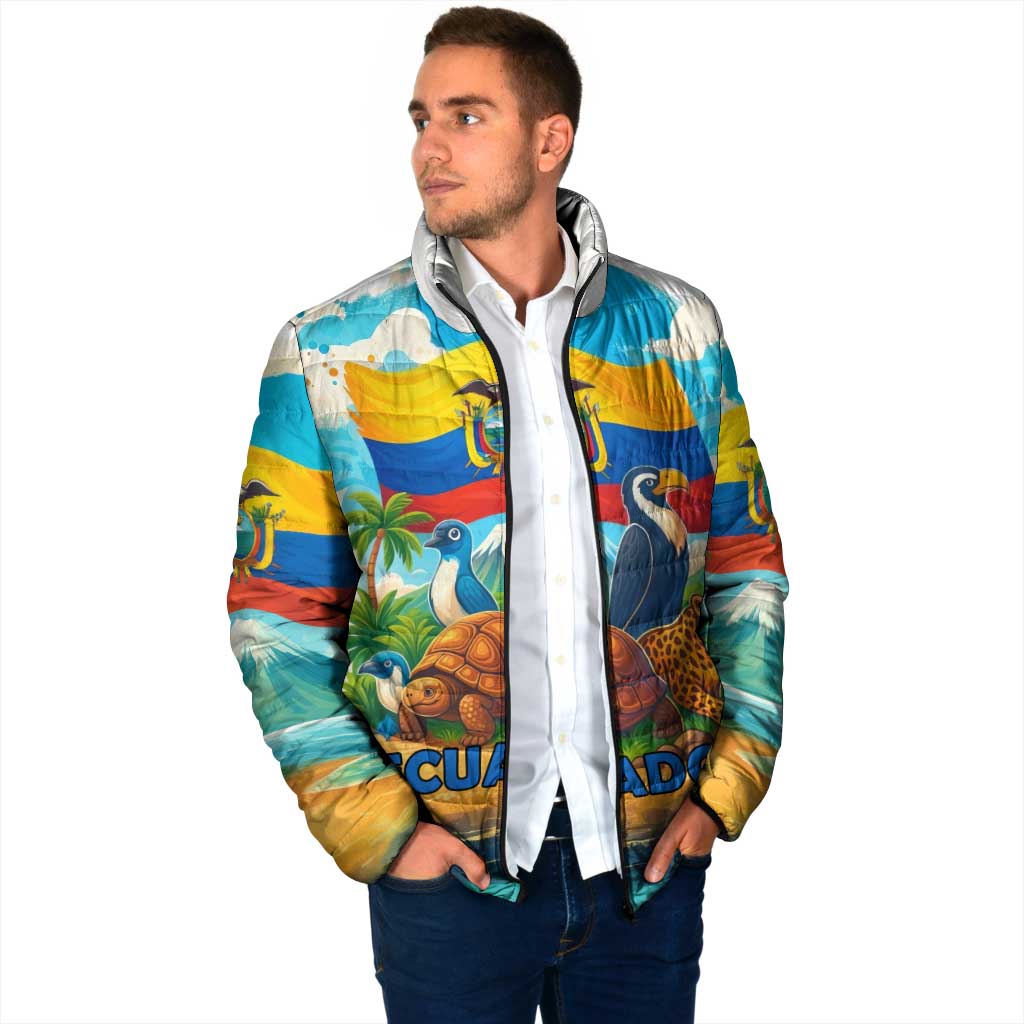 Ecuador Padded Jacket with Wildlife and Flag Landscape Design - Wonder Print Shop