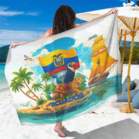 Ecuador sarong with wildlife and flag landscape print, colorful toucan and ship design