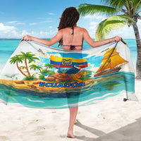 Ecuador sarong with wildlife and flag landscape print, draped on back view