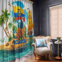 Ecuador window curtain showing toucan, turtle, jaguar, and sailboat flag print