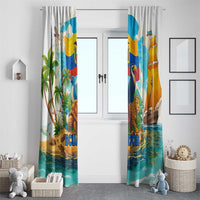 Ecuador window curtains, colorful wildlife and sailboat print with bold 'ECUADOR' text