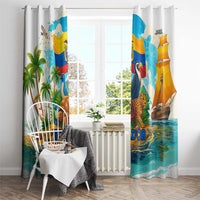 Ecuador window curtain with two panels and wildlife jungle, toucan, and sailboat scene