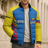 Ecuador Bomber Puffer Jacket with Coat of Arms and Bold Stripe Design - Wonder Print Shop
