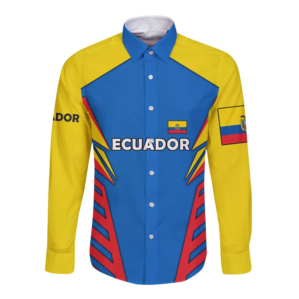Ecuador Long Sleeve Button Shirt with Coat of Arms and Bold Stripe Design - Wonder Print Shop