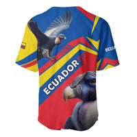 Ecuador baseball jersey, back view with multicolor chevron stripes and condor graphic