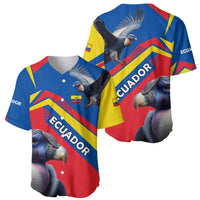 Ecuador baseball jersey front and back shown, multicolor chevron stripes with condor artwork