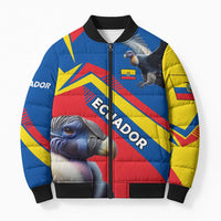 Ecuador Bomber Puffer Jacket with Andean Condor and Chevron Stripe Design - Wonder Print Shop