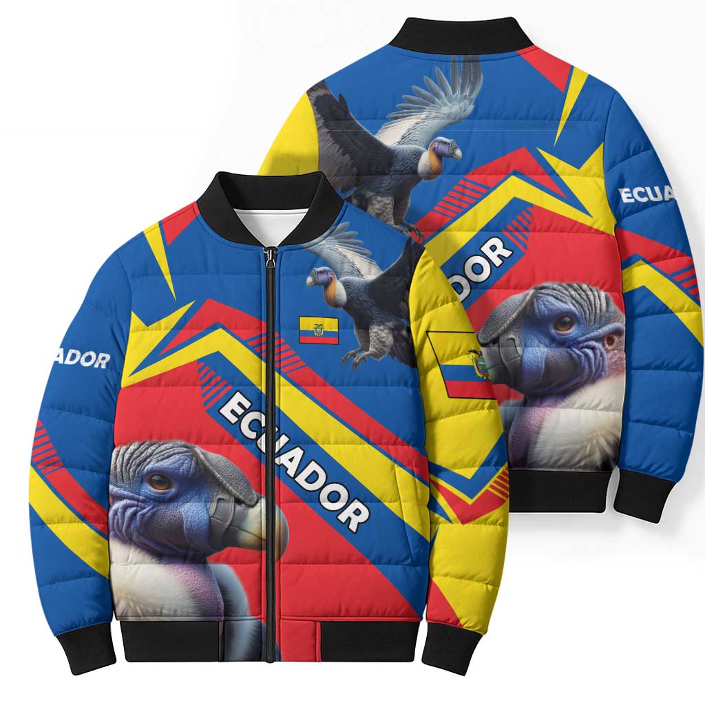 Ecuador Bomber Puffer Jacket with Andean Condor and Chevron Stripe Design - Wonder Print Shop