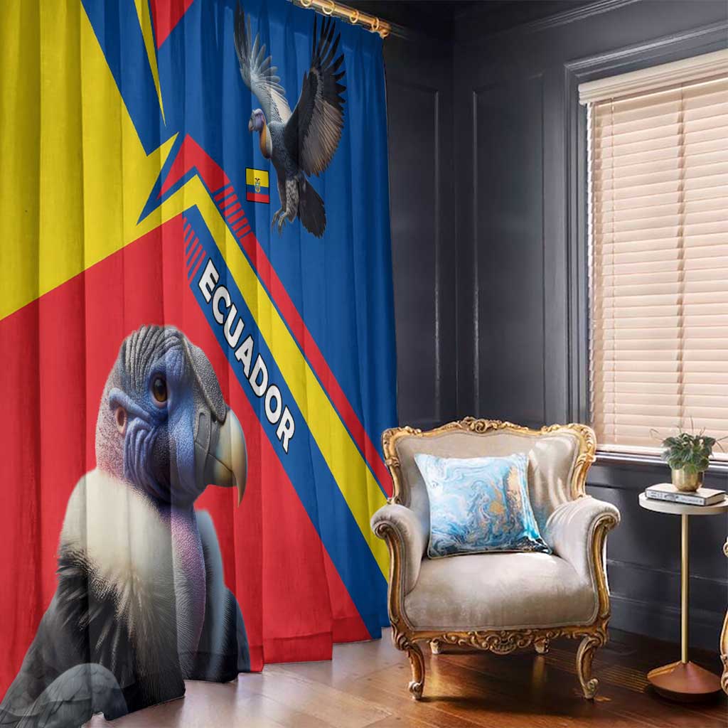 Multicolor window curtain panels with condor and Ecuador flag stripes, vertical drape folds