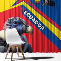 Close-up window curtain with condor, llama, and Ecuador banner chevron stripes, multicolor