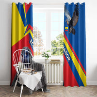 Window curtain panels with hanging rings on top, condor and Ecuador chevron stripe design