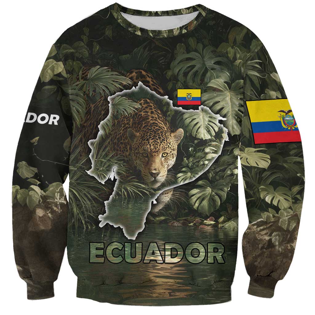 Ecuador Sweatshirt with Jaguar Rainforest Map Design - Wonder Print Shop