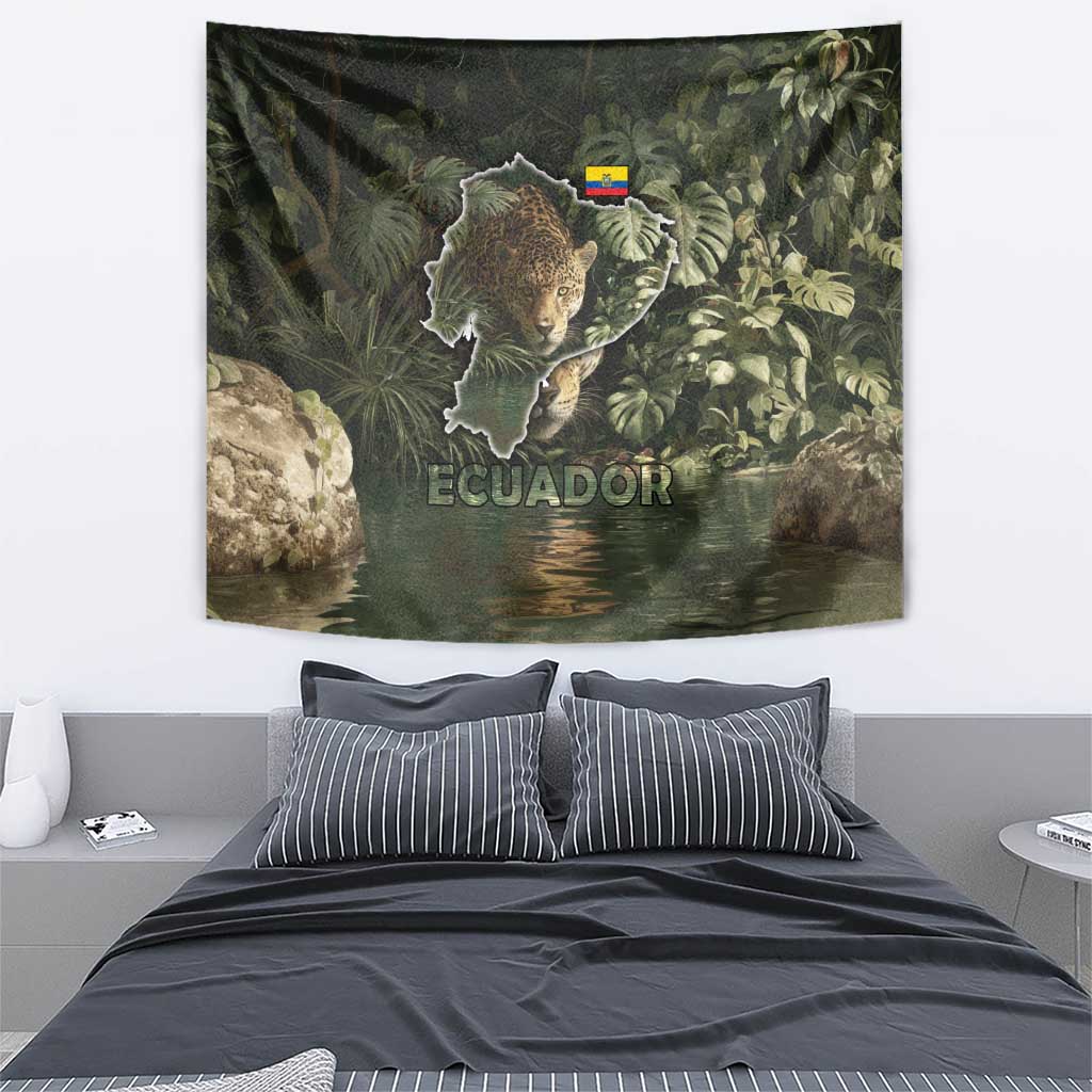 Ecuador Tapestry with Jaguar Rainforest Map Design - Wonder Print Shop