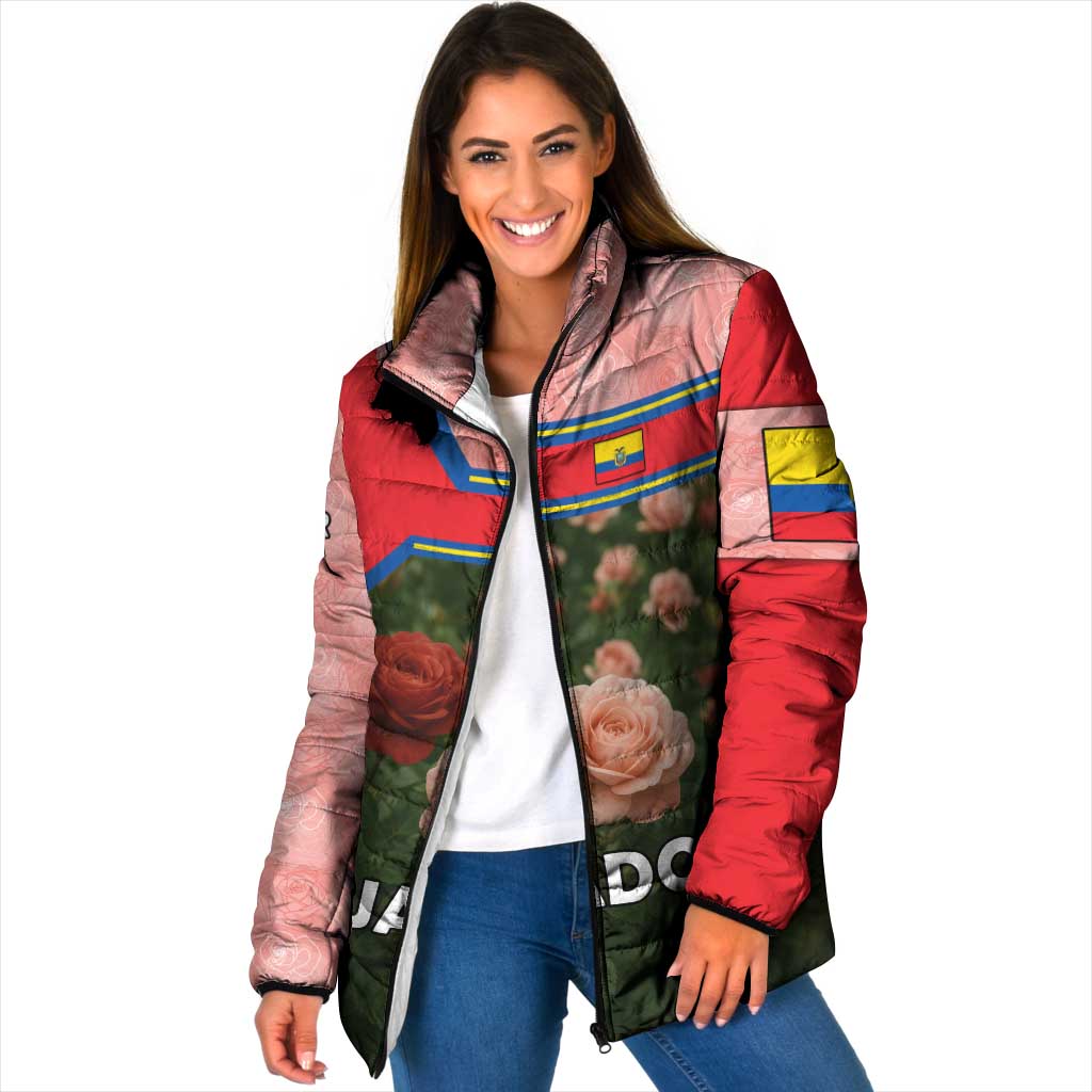 Ecuador Padded Jacket with Rose Garden and Floral Texture Design - Wonder Print Shop
