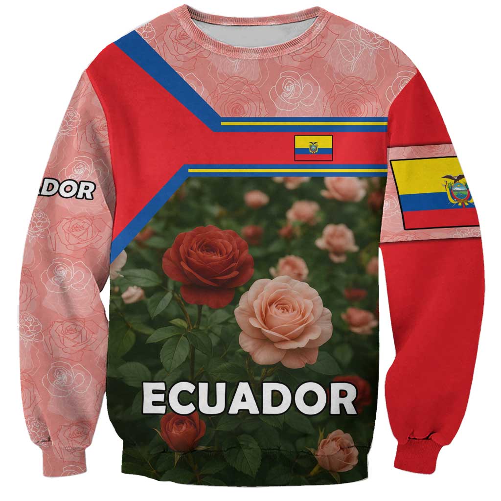 Ecuador Sweatshirt with Rose Garden and Floral Texture Design - Wonder Print Shop