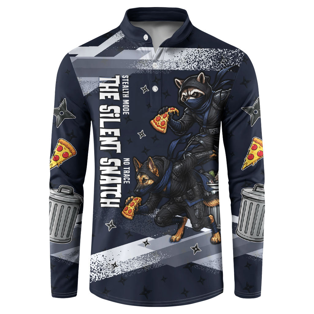 Ninja Raccoon Quasimodo Pizza Heist Button Sweatshirt Night Stealth Scene Detailed Pizza Slices