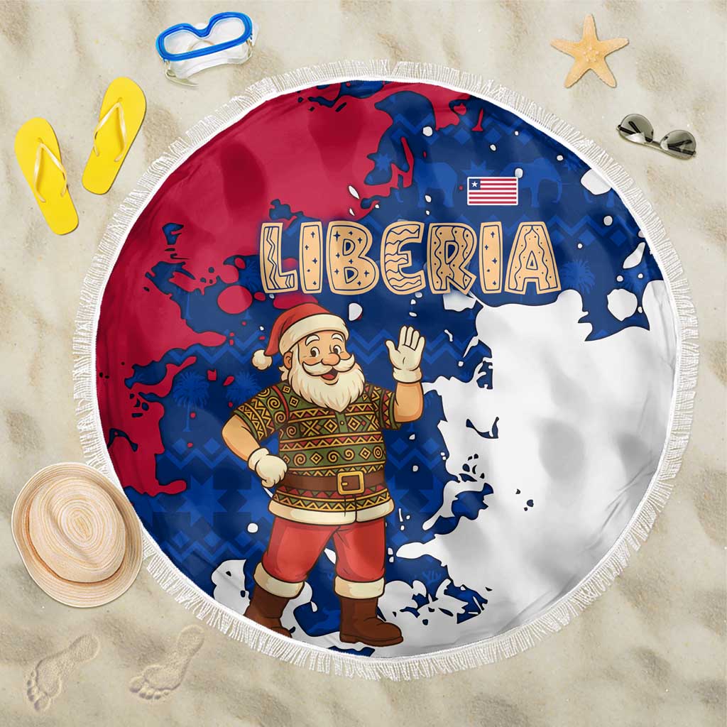Liberia Christmas Beach Blanket with Santa Claus Map Graphic and Red Blue Festive - Wonder Print Shop