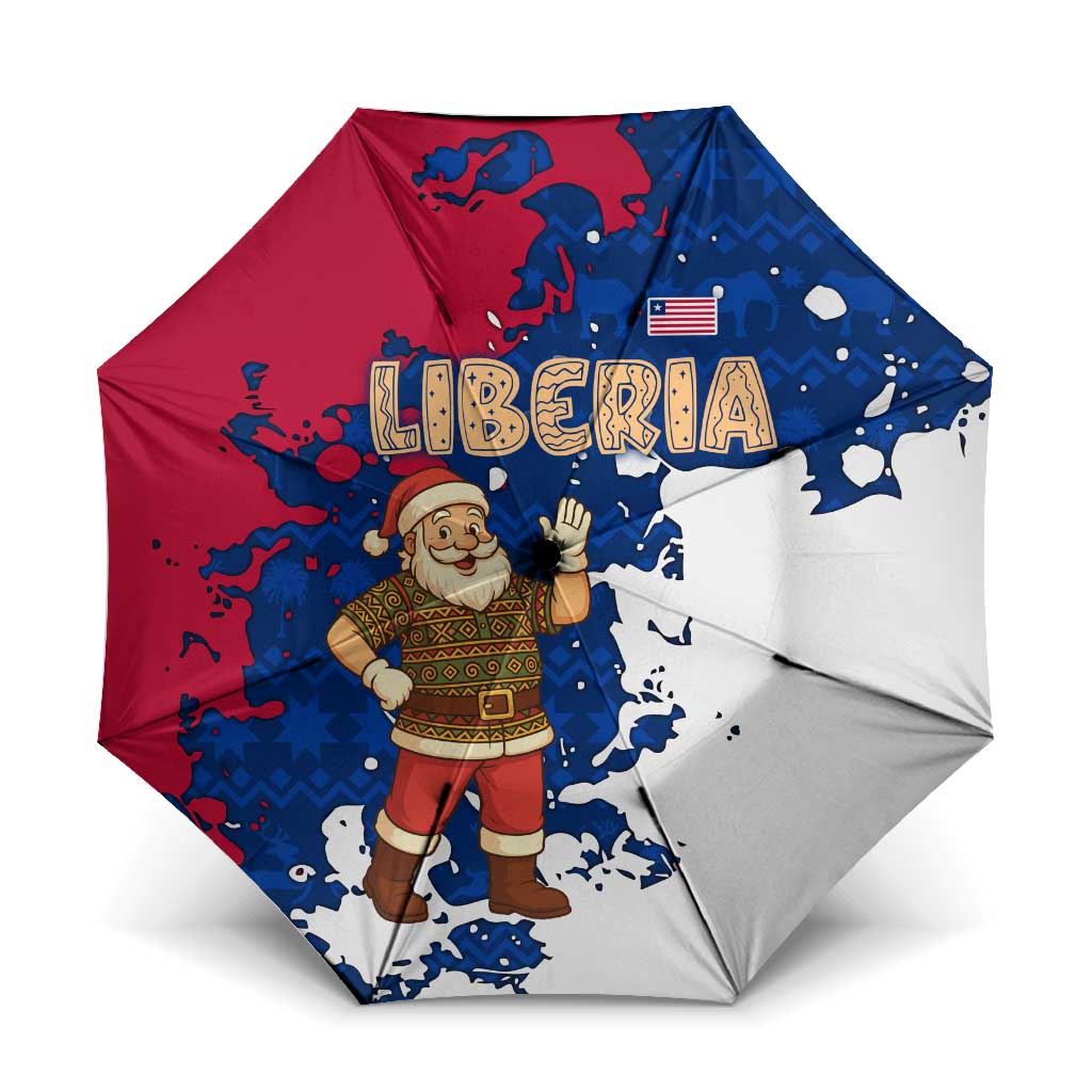 Liberia Christmas Umbrella with Santa Claus Map Graphic and Red Blue Festive - Wonder Print Shop
