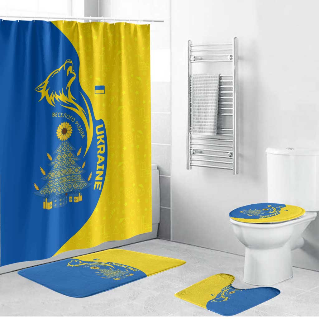 Ukraine Christmas Bathroom Set with Howling Wolf Sunflower Tree and Traditional Ornament Design - Wonder Print Shop