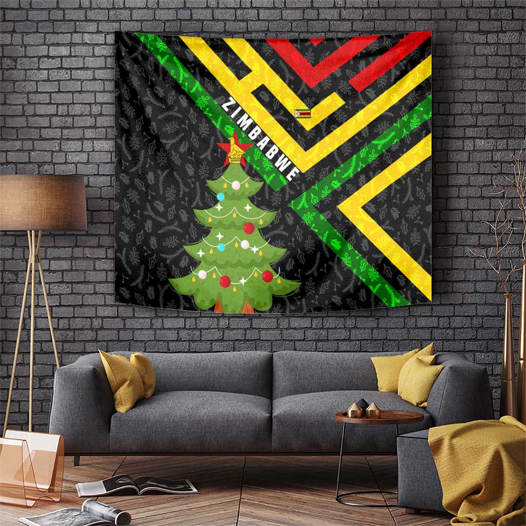 Zimbabwe Christmas Tapestry with Flag Colors Xmas Tree and Holiday - Wonder Print Shop
