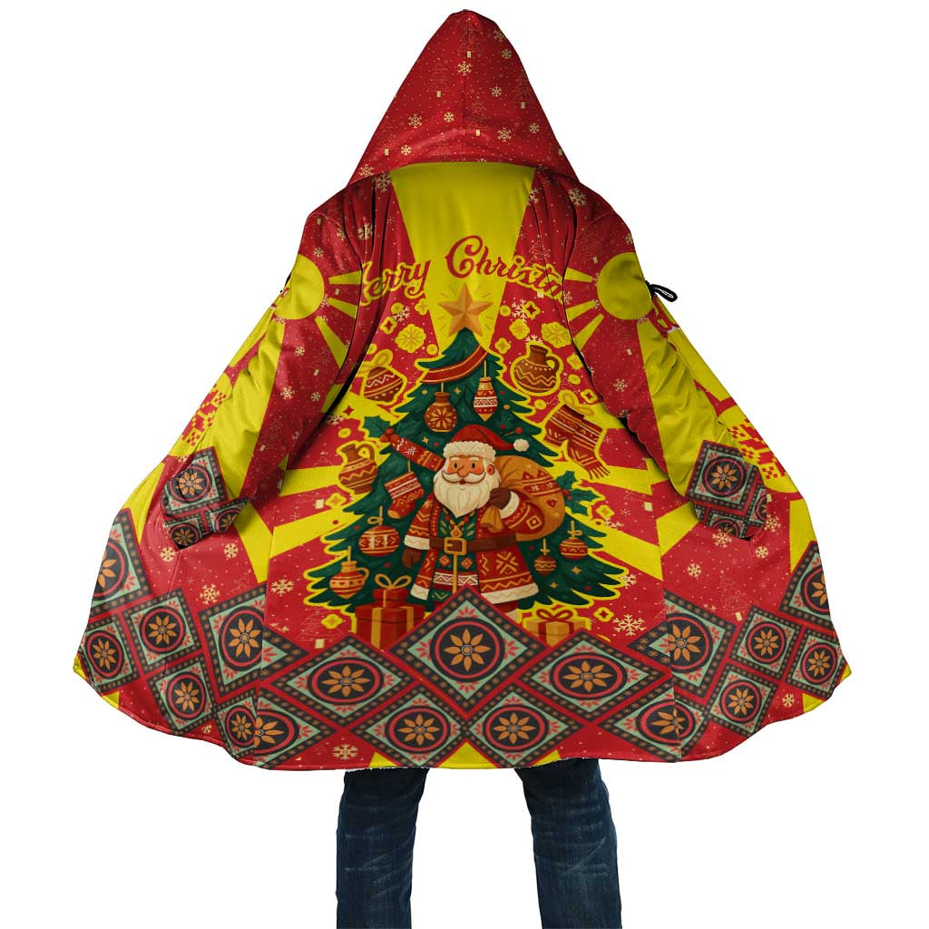 Macedonia Christmas Cloak with Yellow Sun, Santa, and Festive Tree Motif - Wonder Print Shop