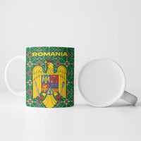 Romania Christmas Ceramic Mug with Green and Red Pattern Golden Eagle and Santa Motif - Wonder Print Shop