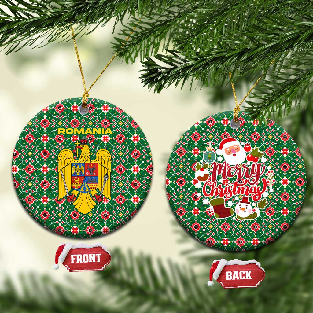Romania Christmas Ceramic Ornament with Green and Red Pattern Golden Eagle and Santa Motif - Wonder Print Shop