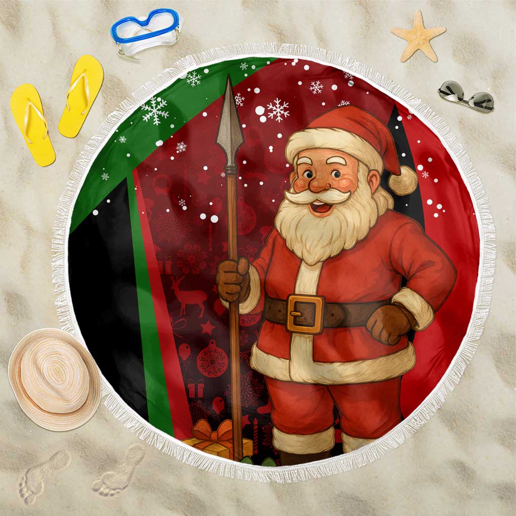 Kenya Christmas Beach Blanket with Santa Claus Spear and Red Green Harambee Crest - Wonder Print Shop