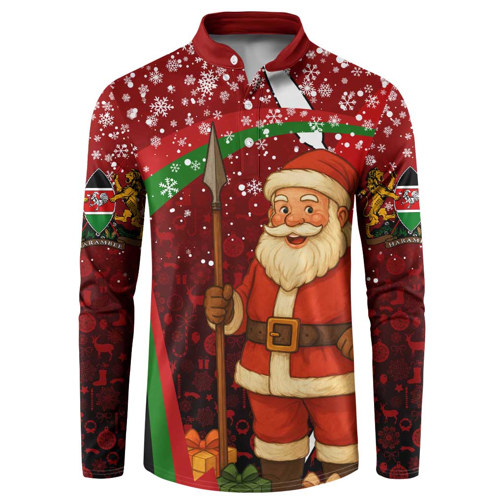 Kenya Christmas Button Sweatshirt with Santa Claus Spear and Red Green Harambee Crest - Wonder Print Shop