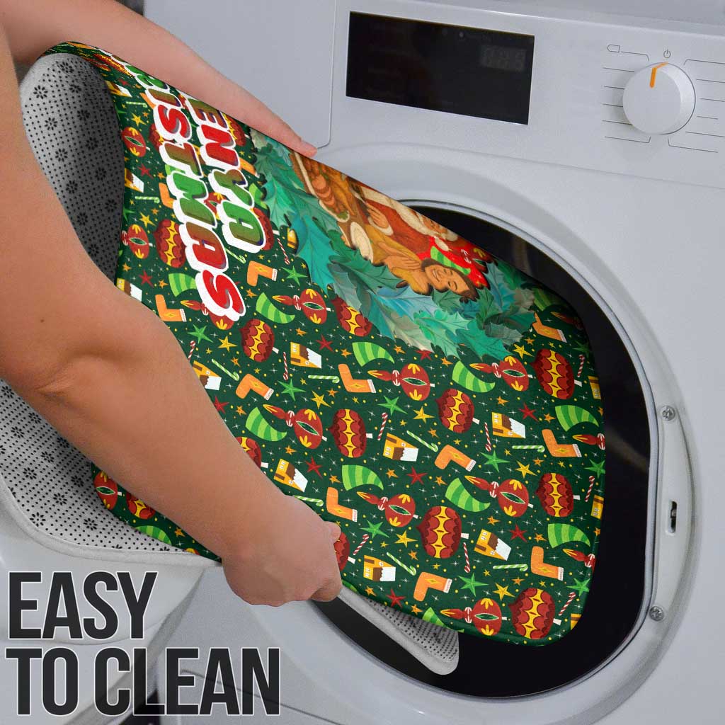 Kenya Christmas Bathroom Set with Santa Feast Scene and Festive Wreath Pattern - Wonder Print Shop