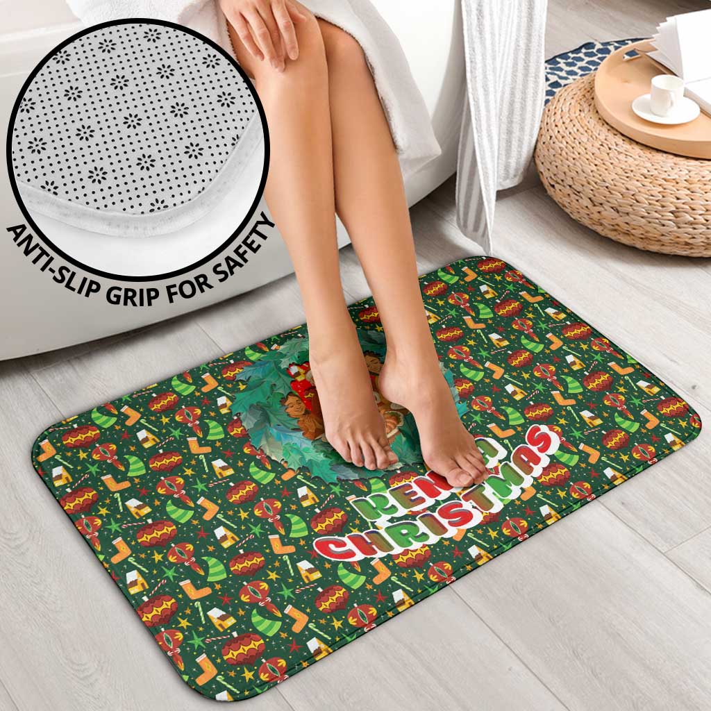 Kenya Christmas Bathroom Set with Santa Feast Scene and Festive Wreath Pattern - Wonder Print Shop