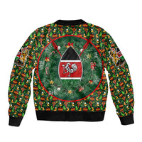 Kenya Christmas Bomber Jacket with Santa Feast Scene and Festive Wreath Pattern - Wonder Print Shop