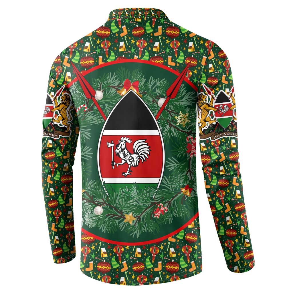 Kenya Christmas Button Sweatshirt with Santa Feast Scene and Festive Wreath Pattern - Wonder Print Shop