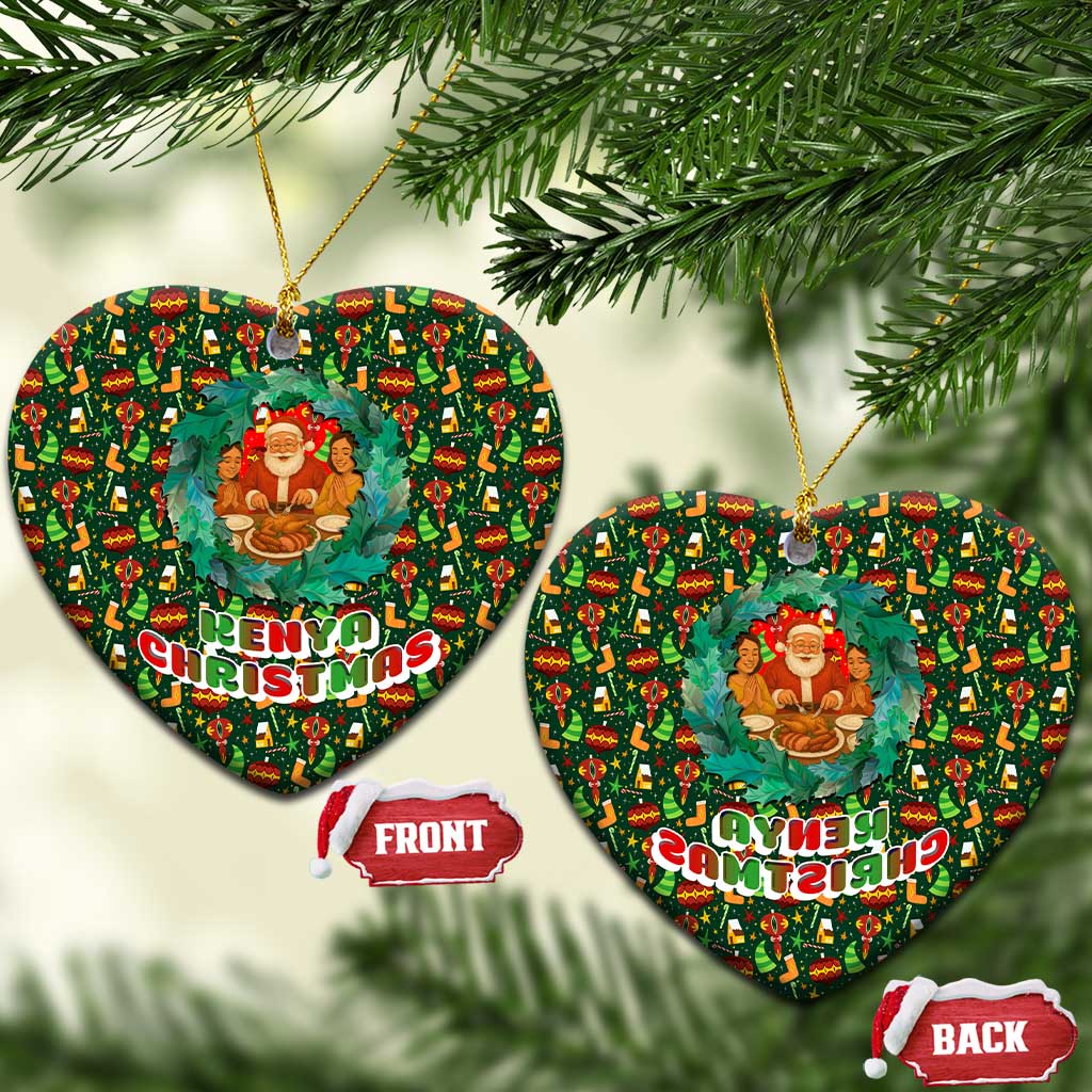 Kenya Christmas Ceramic Ornament with Santa Feast Scene and Festive Wreath Pattern - Wonder Print Shop
