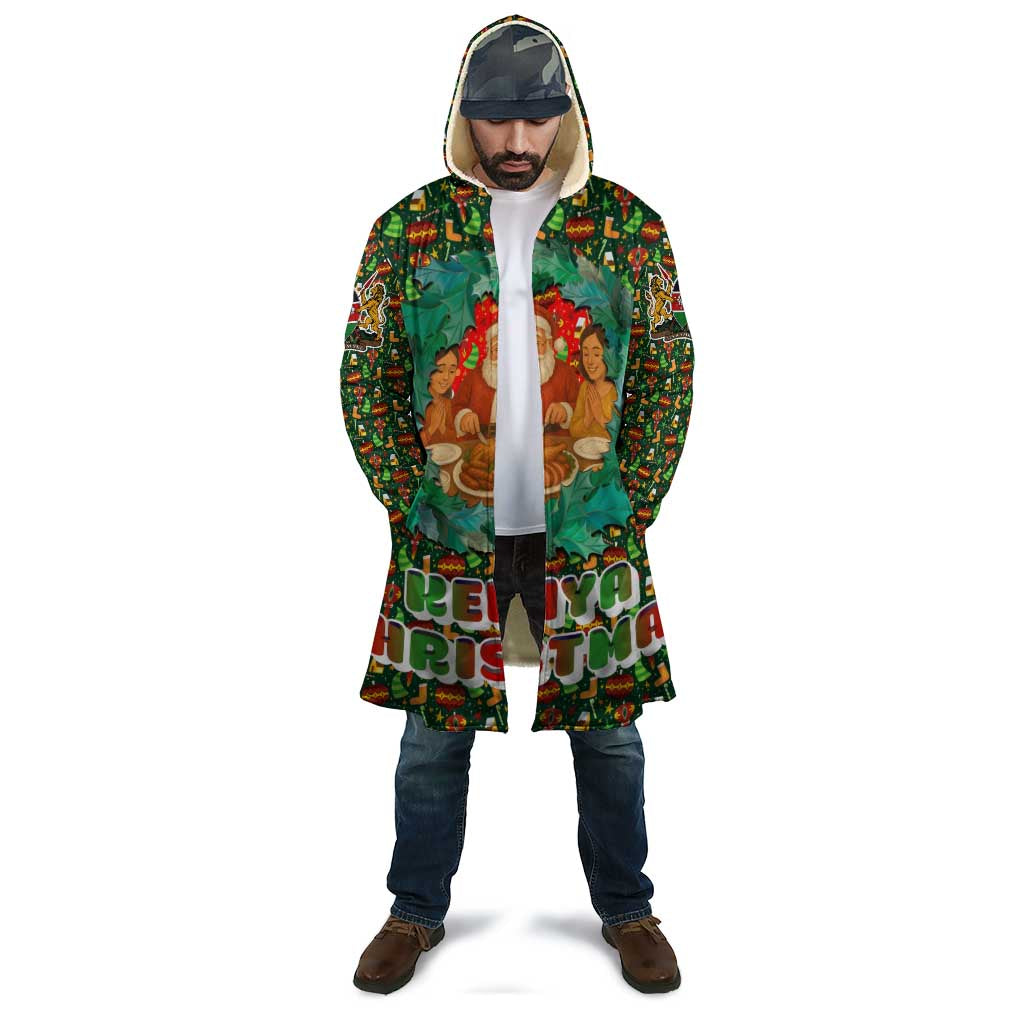 Kenya Christmas Cloak with Santa Feast Scene and Festive Wreath Pattern - Wonder Print Shop