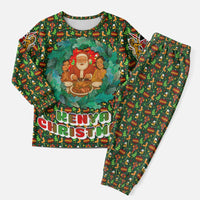 Kenya Christmas Pajama Set with Santa Feast Scene and Festive Wreath Pattern - Wonder Print Shop