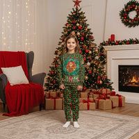 Kenya Christmas Pajama Set with Santa Feast Scene and Festive Wreath Pattern - Wonder Print Shop