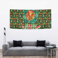 Kenya Christmas Tapestry with Santa Feast Scene and Festive Wreath Pattern - Wonder Print Shop