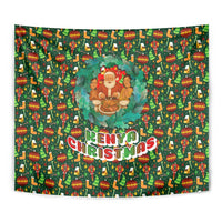Kenya Christmas Tapestry with Santa Feast Scene and Festive Wreath Pattern - Wonder Print Shop