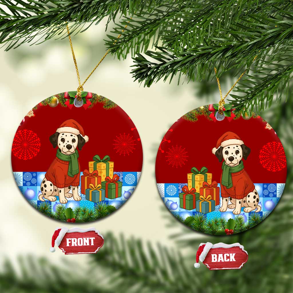 Croatia Christmas Ceramic Ornament with Dalmatian Dog Presents and Red Plaid Holiday - Wonder Print Shop