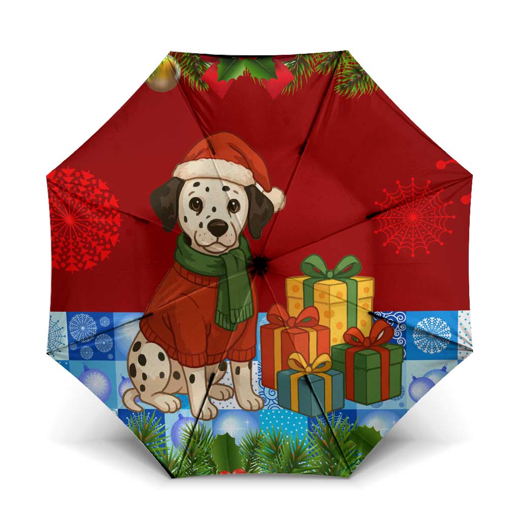 Croatia Christmas Umbrella with Dalmatian Dog Presents and Red Plaid Holiday - Wonder Print Shop