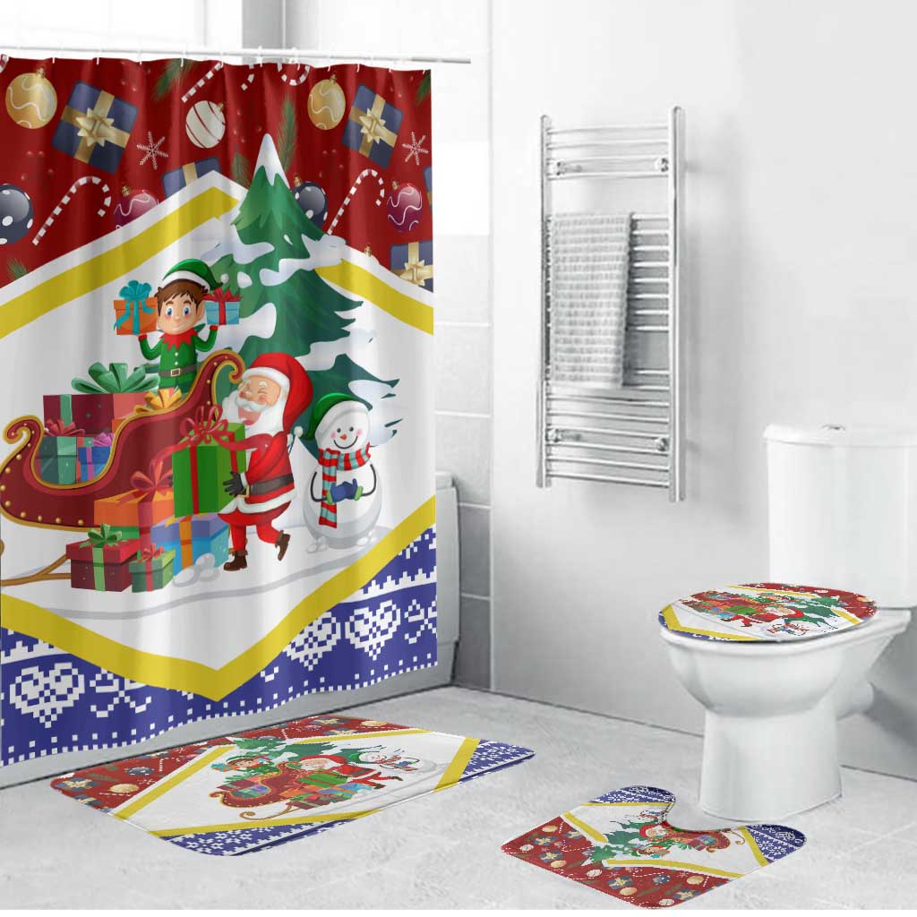 Croatia Christmas Bathroom Set with Santa Sleigh Presents and Red Checkered Crest - Wonder Print Shop