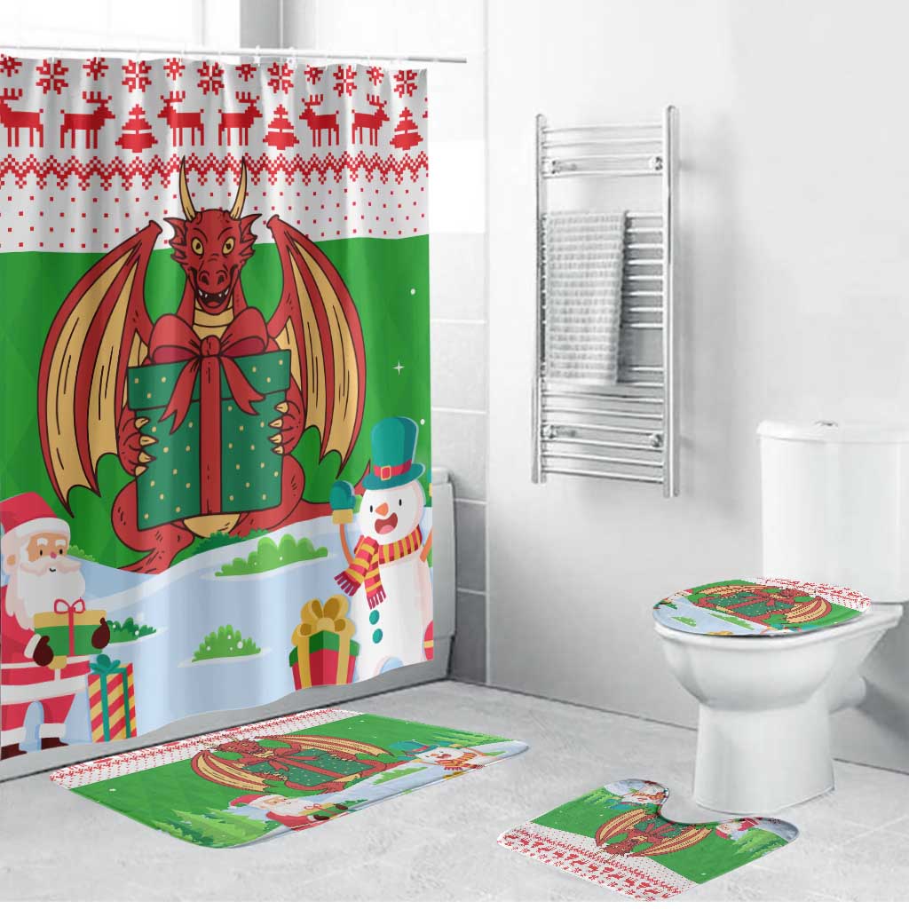Wales Christmas Bathroom Set with Red Dragon Gift and Holiday Crest Snow Scene - Wonder Print Shop