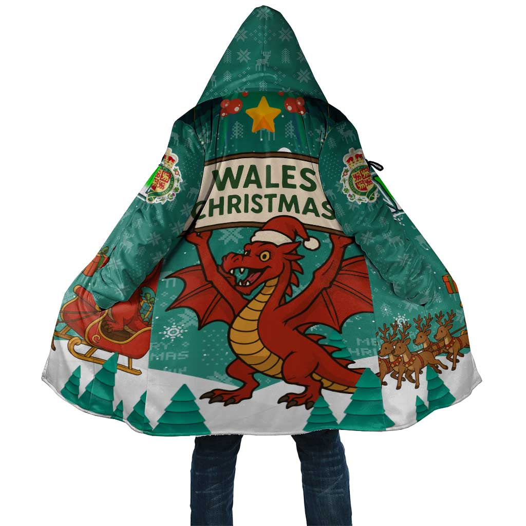 Wales Christmas Cloak with Red Dragon Santa Sleigh and Festive Green Snowflake - Wonder Print Shop