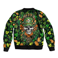 Unisex green bomber jacket with St. Patrick's Day skull graphic on back
