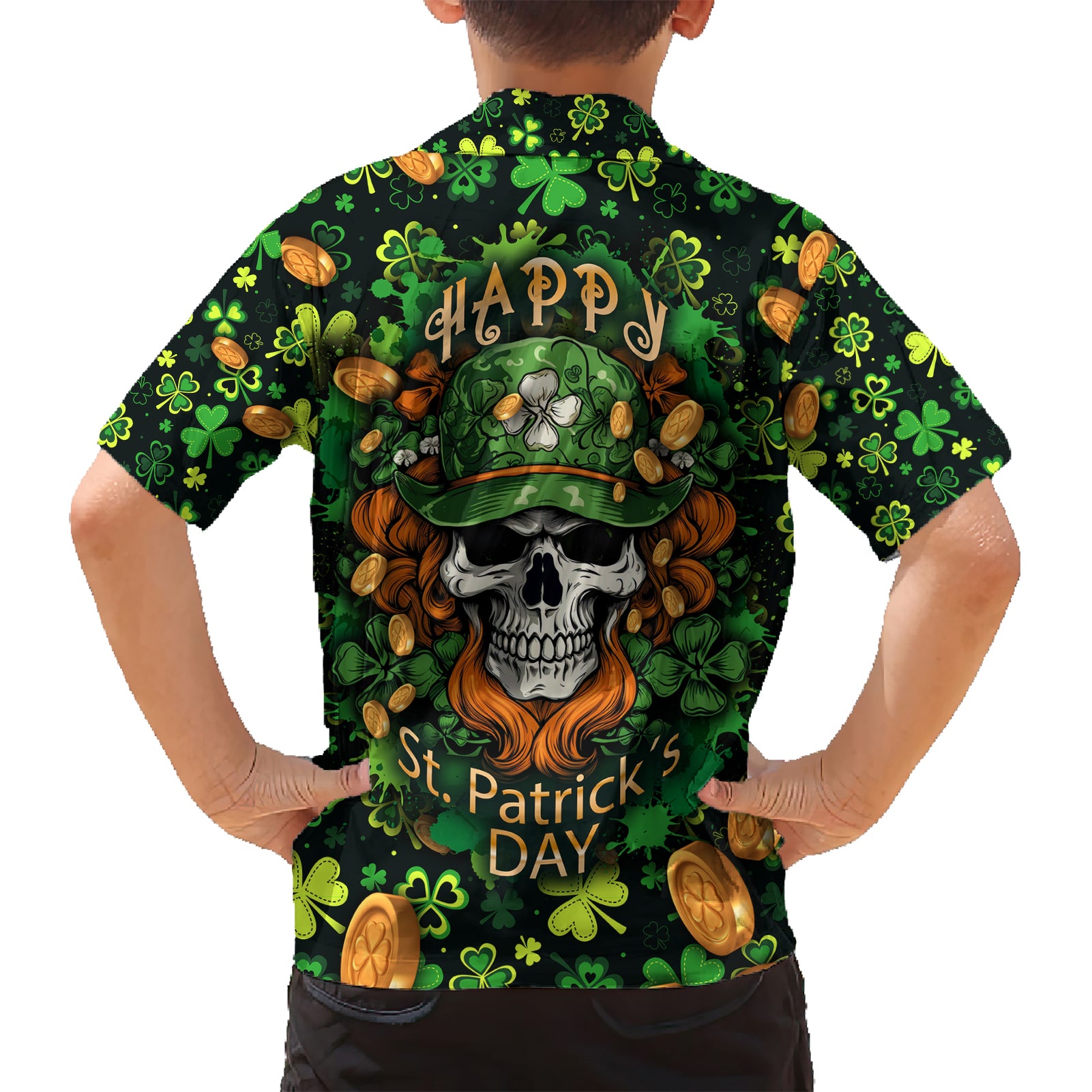 Happy St. Patrick's Day Skull Kid Hawaiian Shirt - Wonder Print Shop