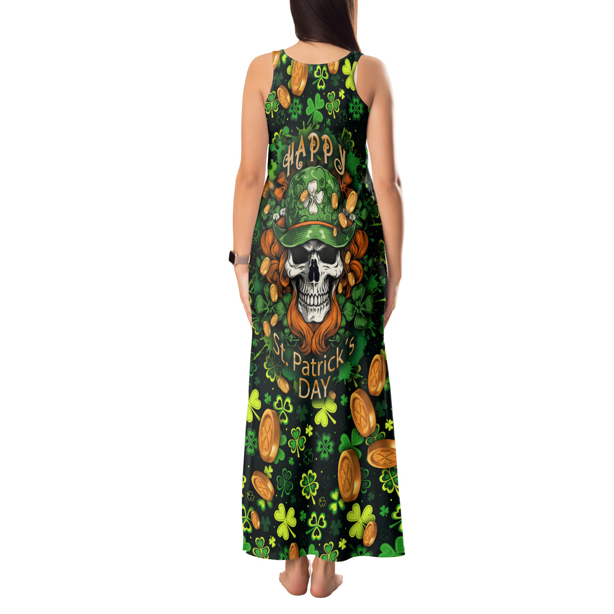 Happy St. Patrick's Day Skull Tank Maxi Dress - Wonder Print Shop