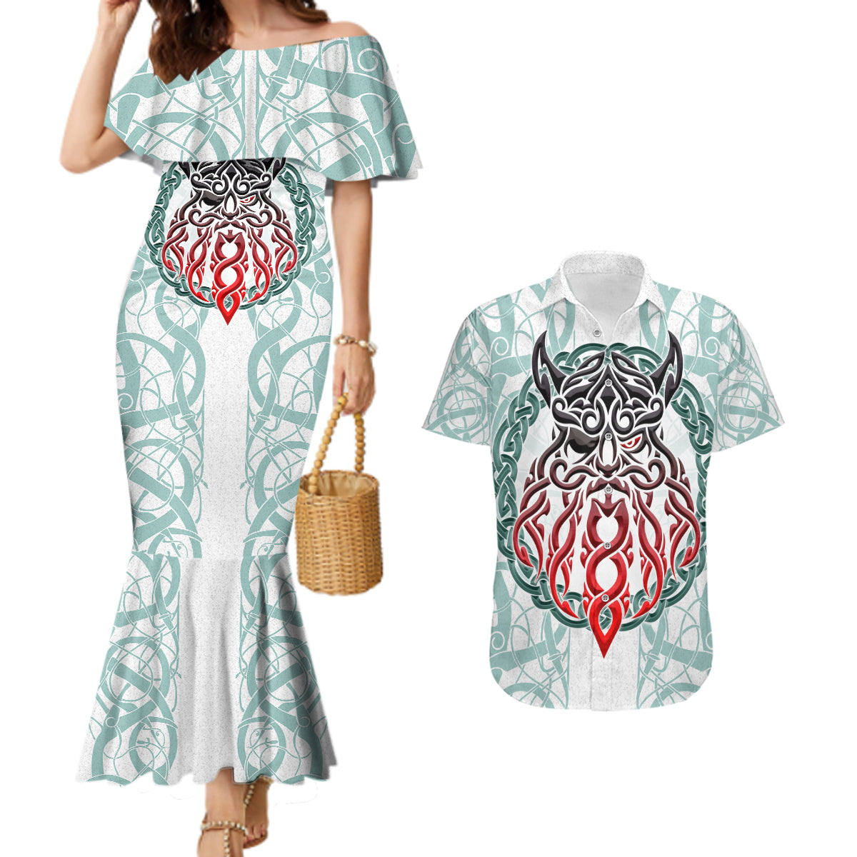 Vking Odin Couples Matching Mermaid Dress and Hawaiian Shirt God Of Asgard - Wonder Print Shop