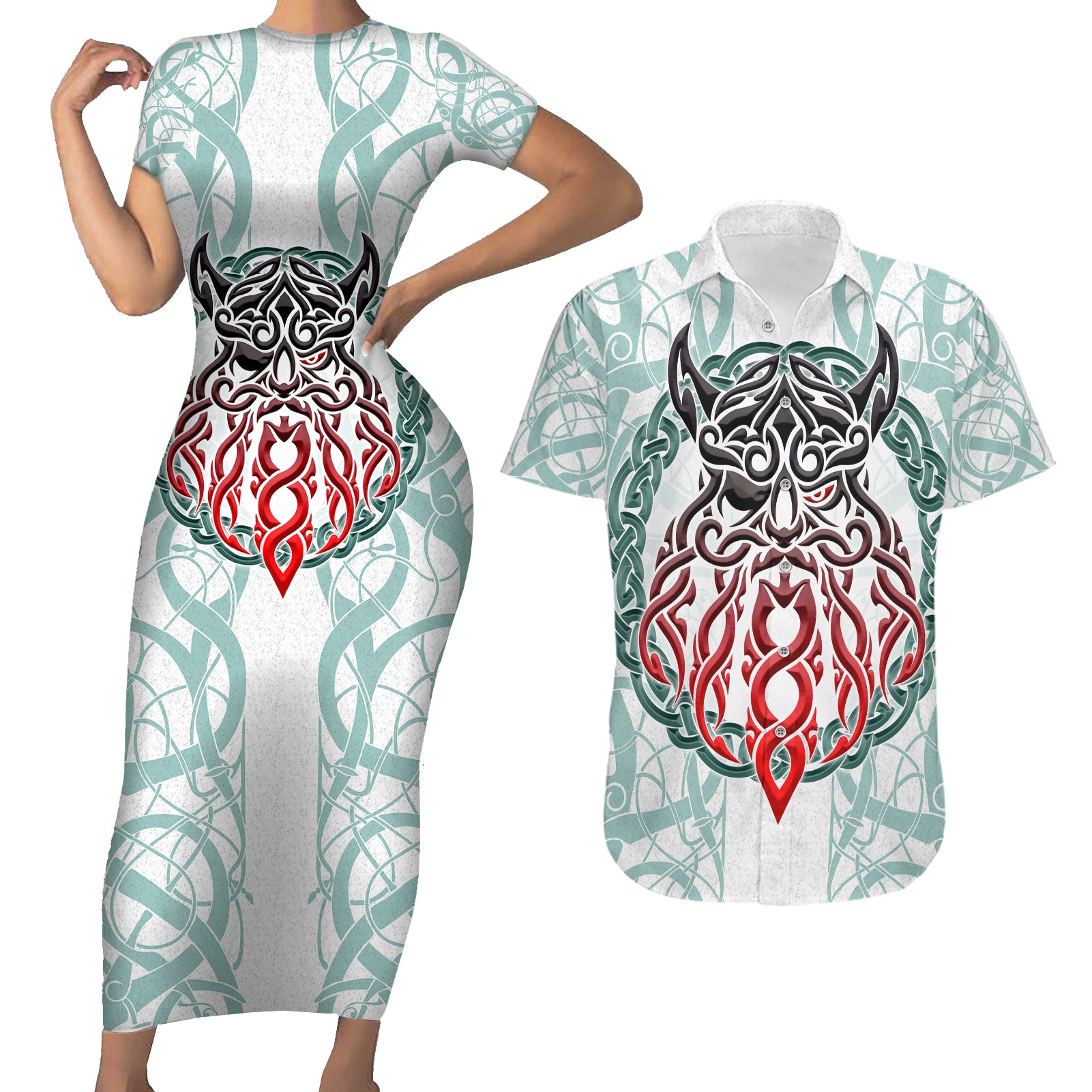 Vking Odin Couples Matching Short Sleeve Bodycon Dress and Hawaiian Shirt God Of Asgard - Wonder Print Shop