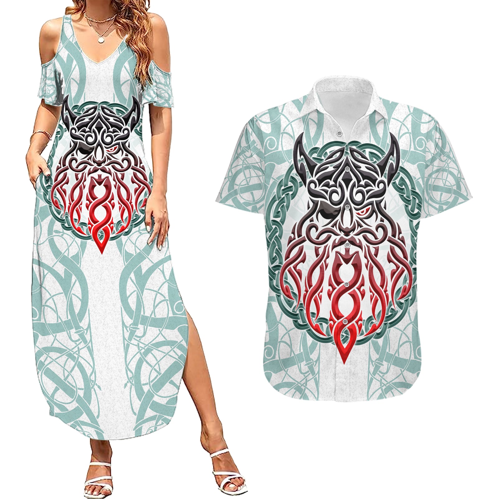 Vking Odin Couples Matching Summer Maxi Dress and Hawaiian Shirt God Of Asgard - Wonder Print Shop